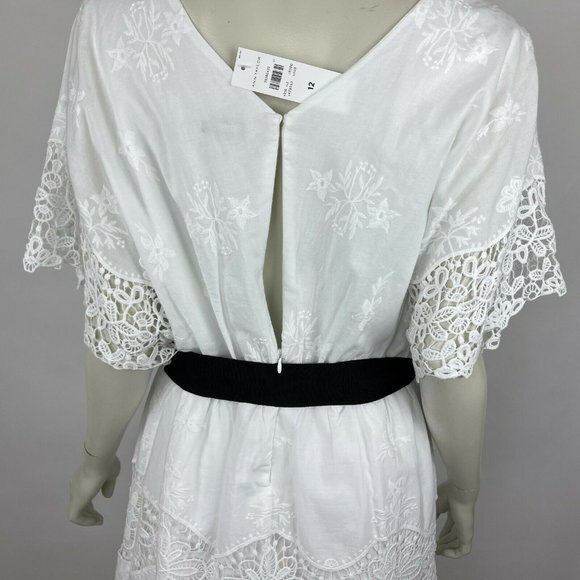 Ann Taylor Lace Belted Dress V-neck Lined Embroidered‎ Cotton Women 12 NWT $169 - Picture 6 of 14